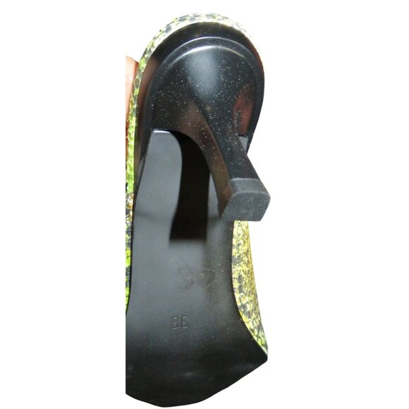 F Mode Verdon Green Viper Anis Snakeskin Italian Leather Square Toe Kitten Mules - Picture 8 of 14